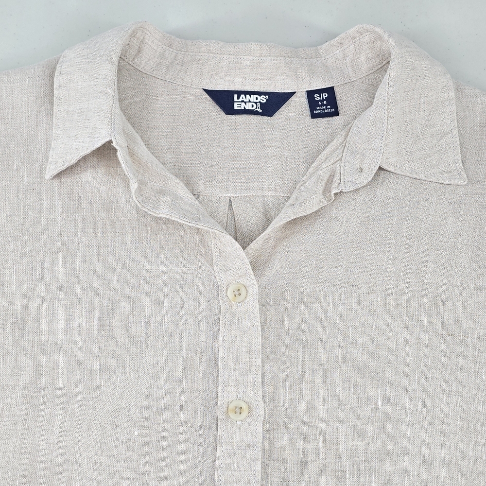 Lands’ End 100% Linen Button Front Long Sleeve Shirt Natural Women's Size S - Picture 2 of 9
